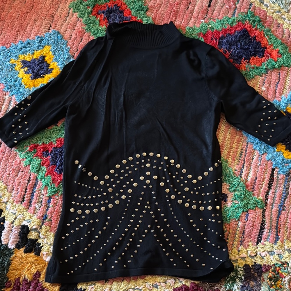 Unbranded Grommet Embellished Short Sleeve Turtleneck